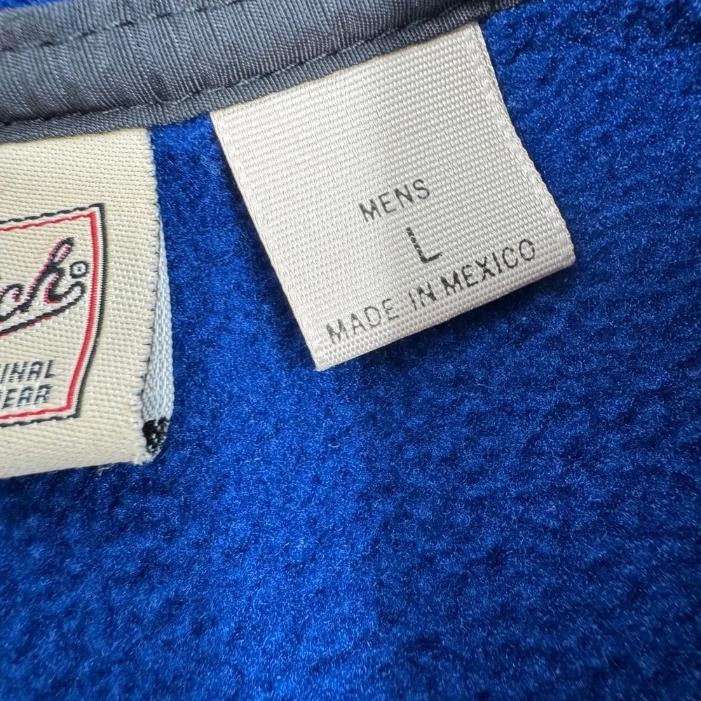 Woolrich Mens Fleece Pullover Jacket Blue Snap Collar‎ Large Outdoor